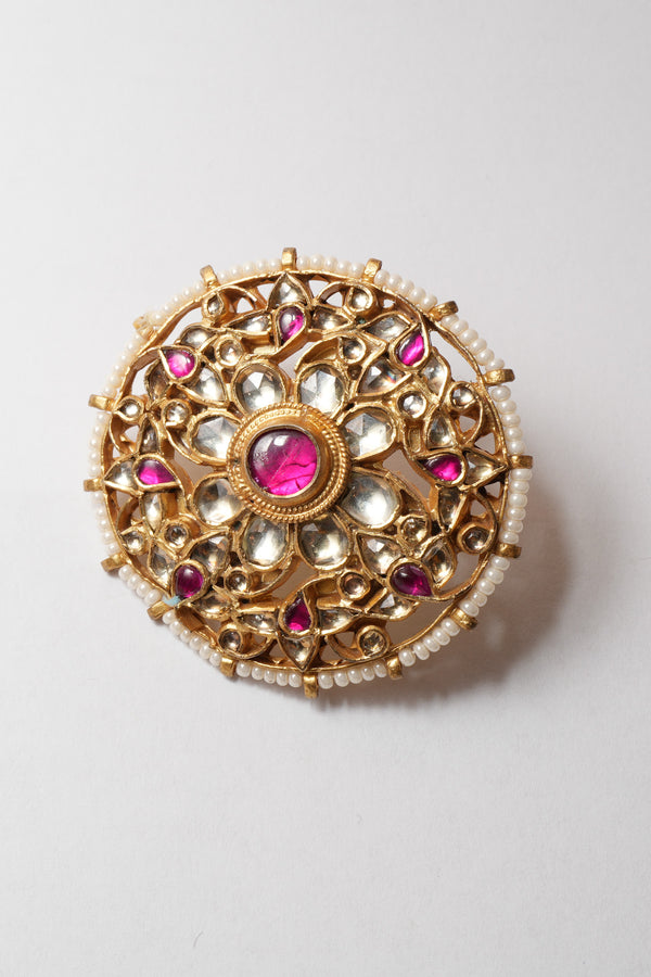 Silver Gold Plated Pink Glass Studded Ring