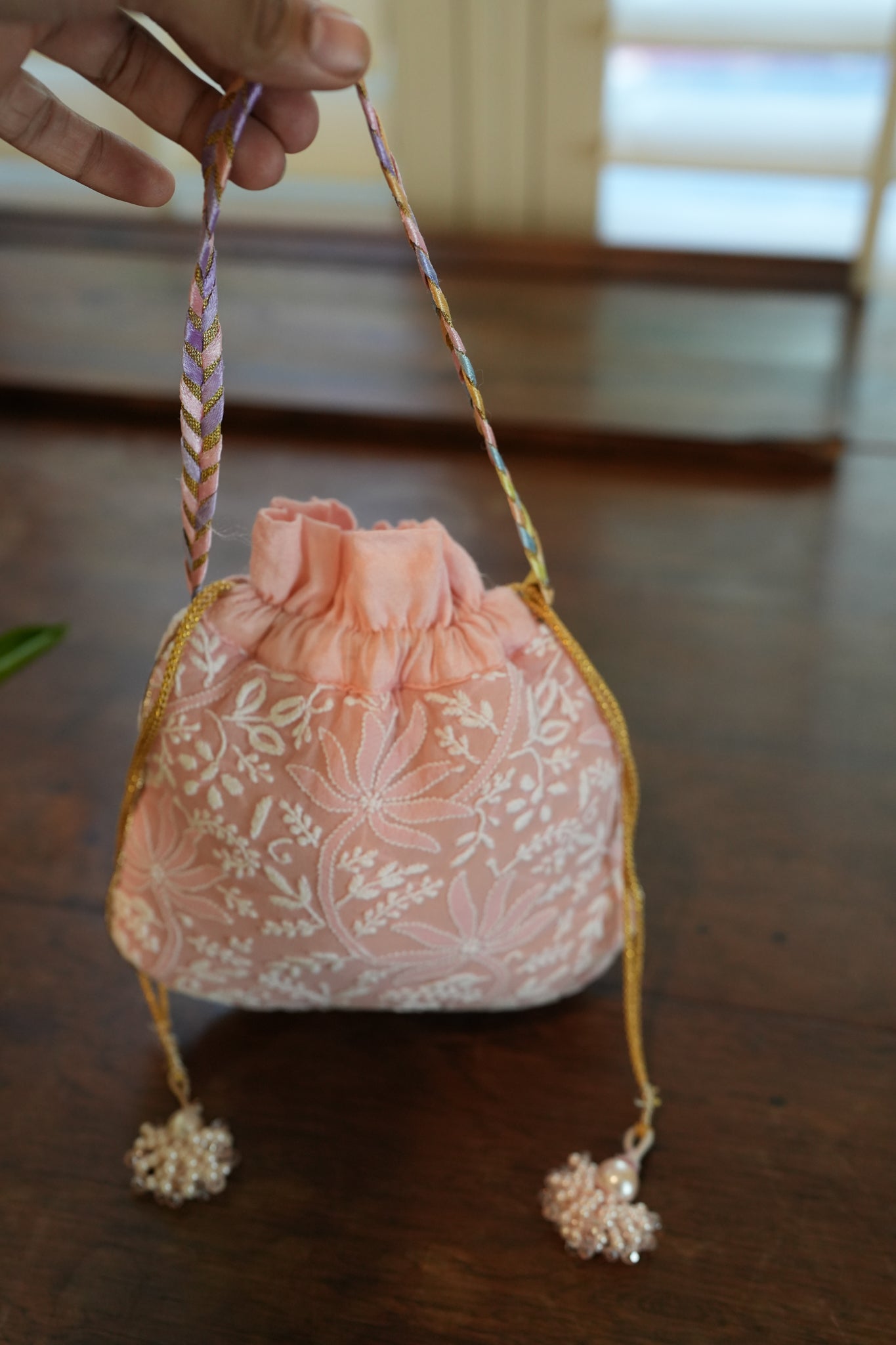 Light Pink Chikankari potli bag