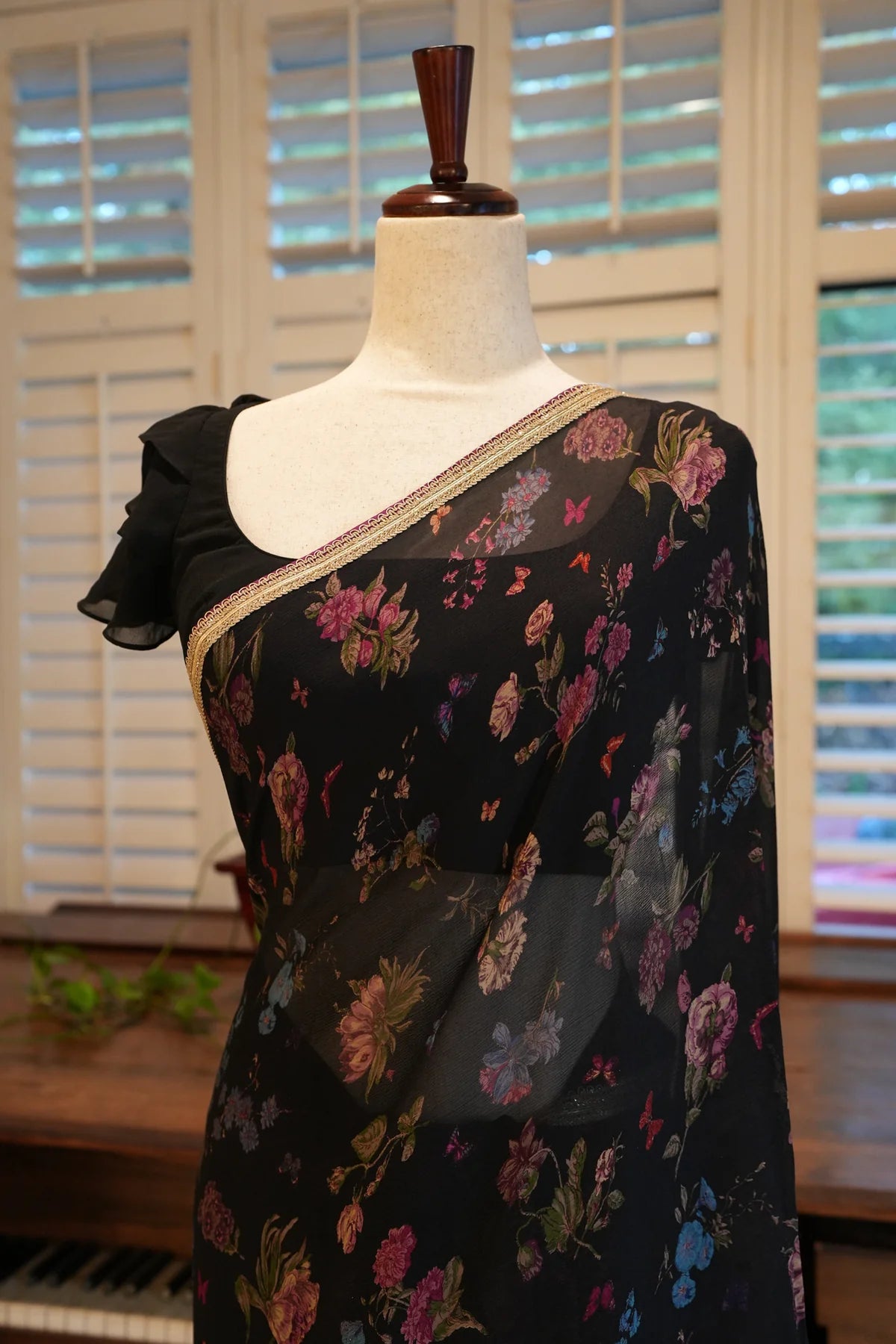 Black ruffle blouse
