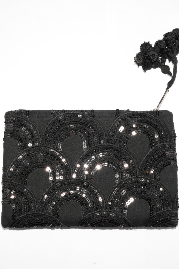 Black Sequinned Zipper Bag