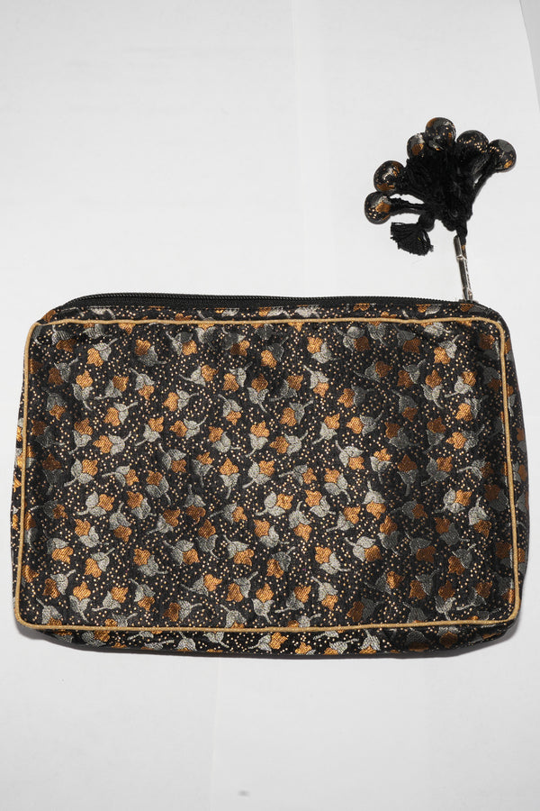 Black Benarasi Silk Zipper Bag