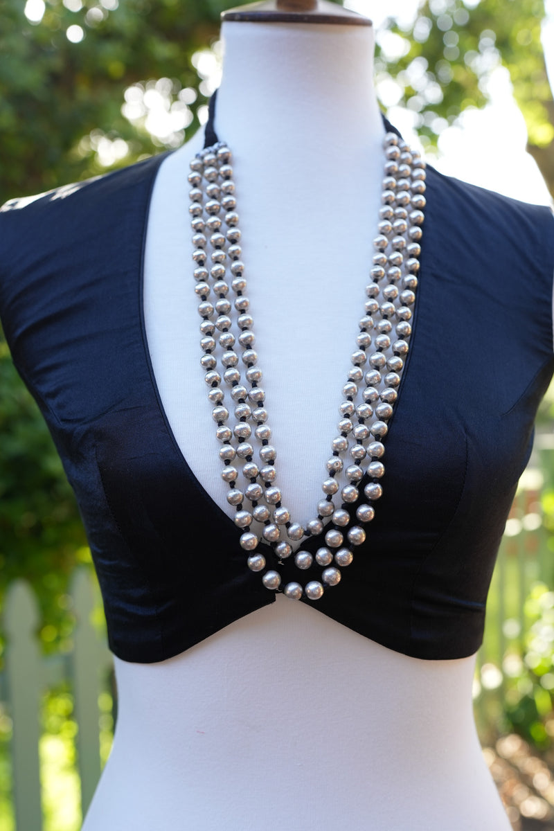 Silver Three Layer Round Bead Necklace