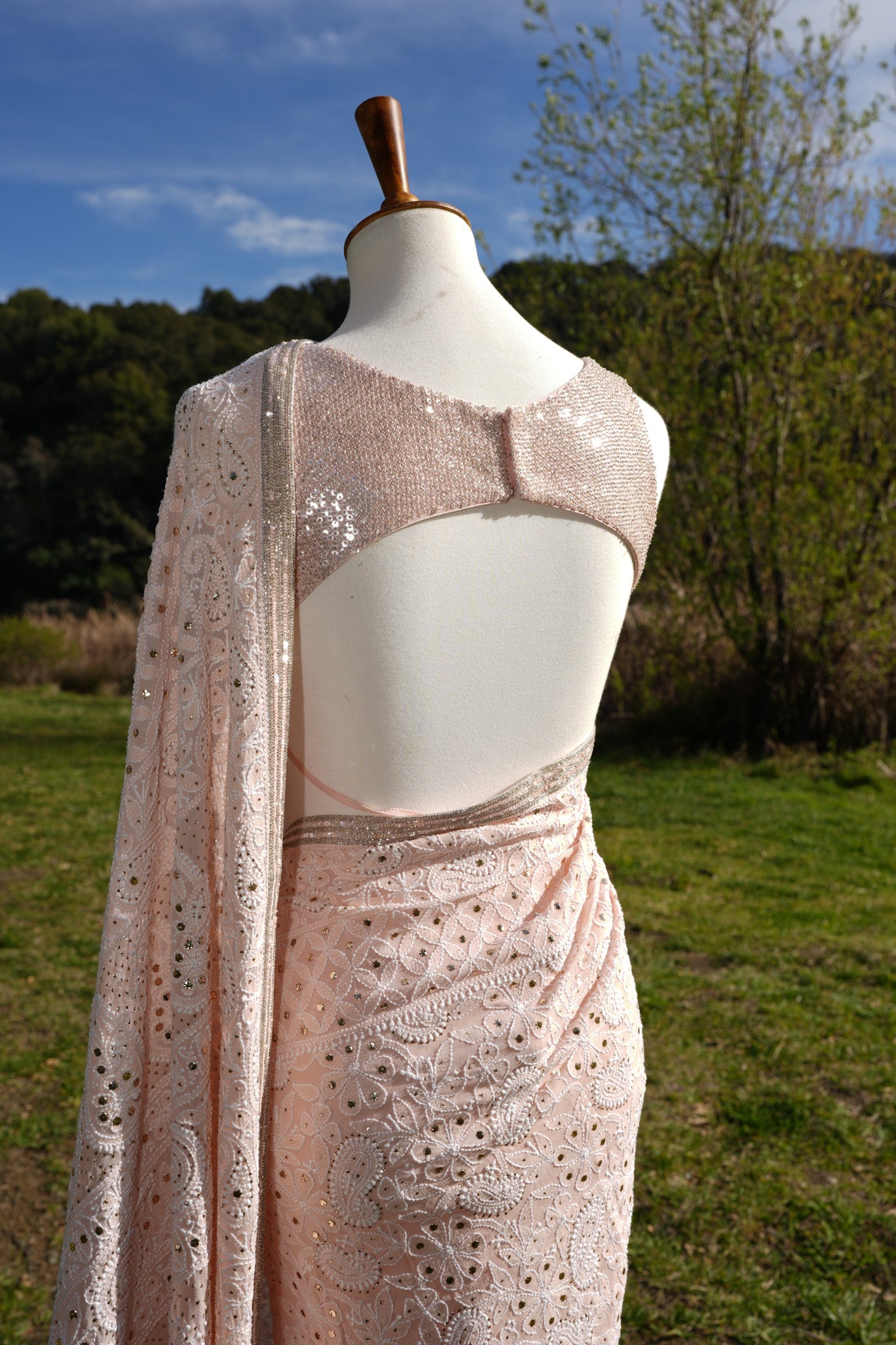 Pink Chikankari Saree