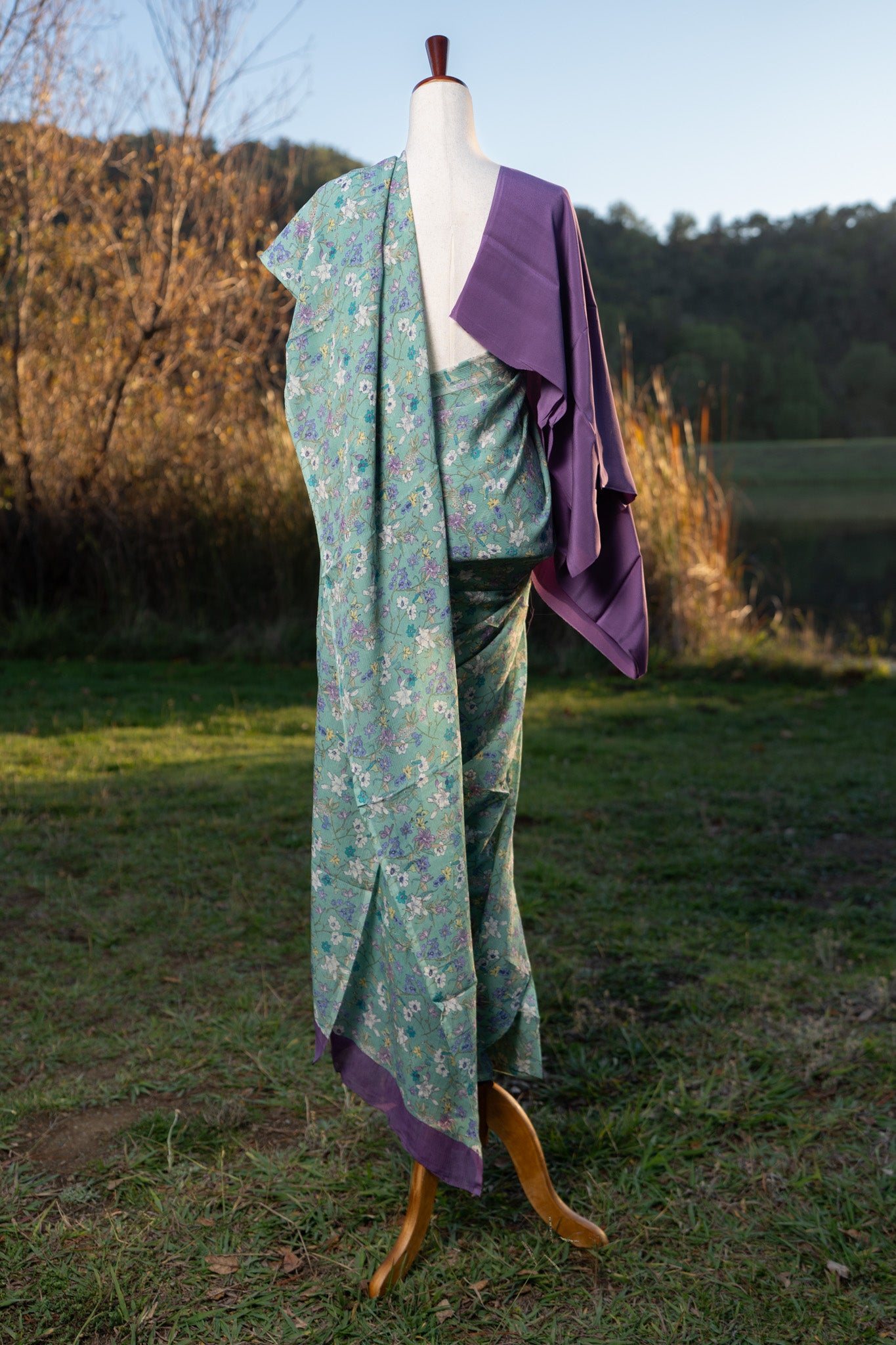 Green printed chiffon saree