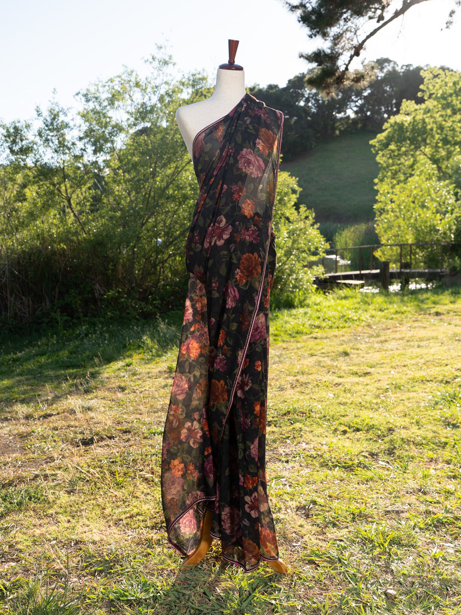 Printed chiffon saree with lace border