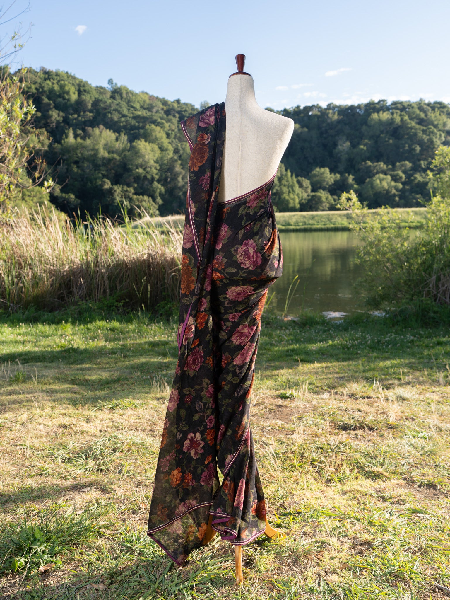 Printed chiffon saree with lace border