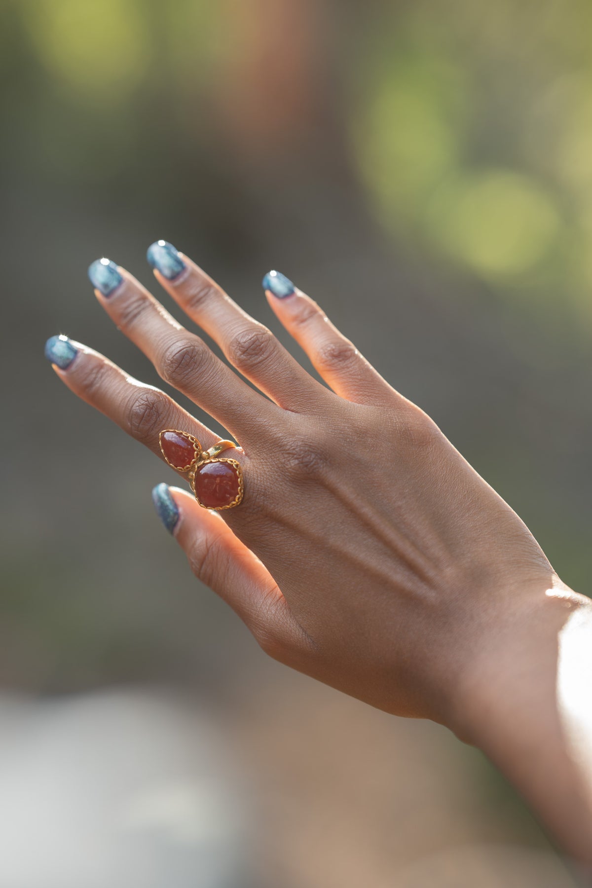 Amrapali Silver Gold Plated Carnelian Ring