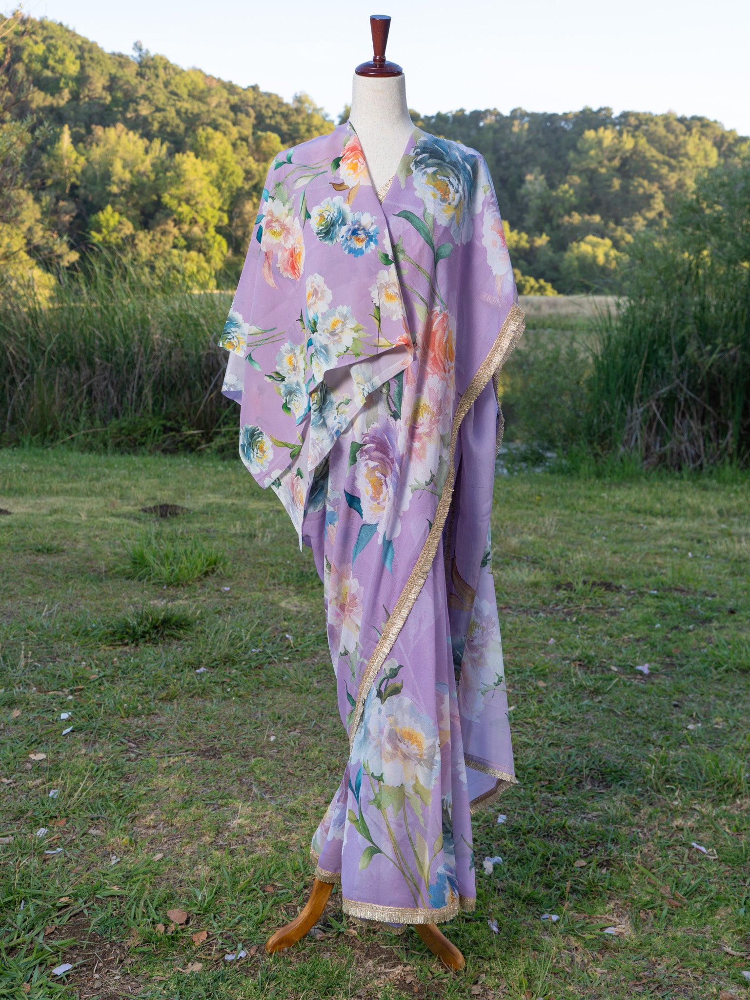 Lavender printed chiffon saree