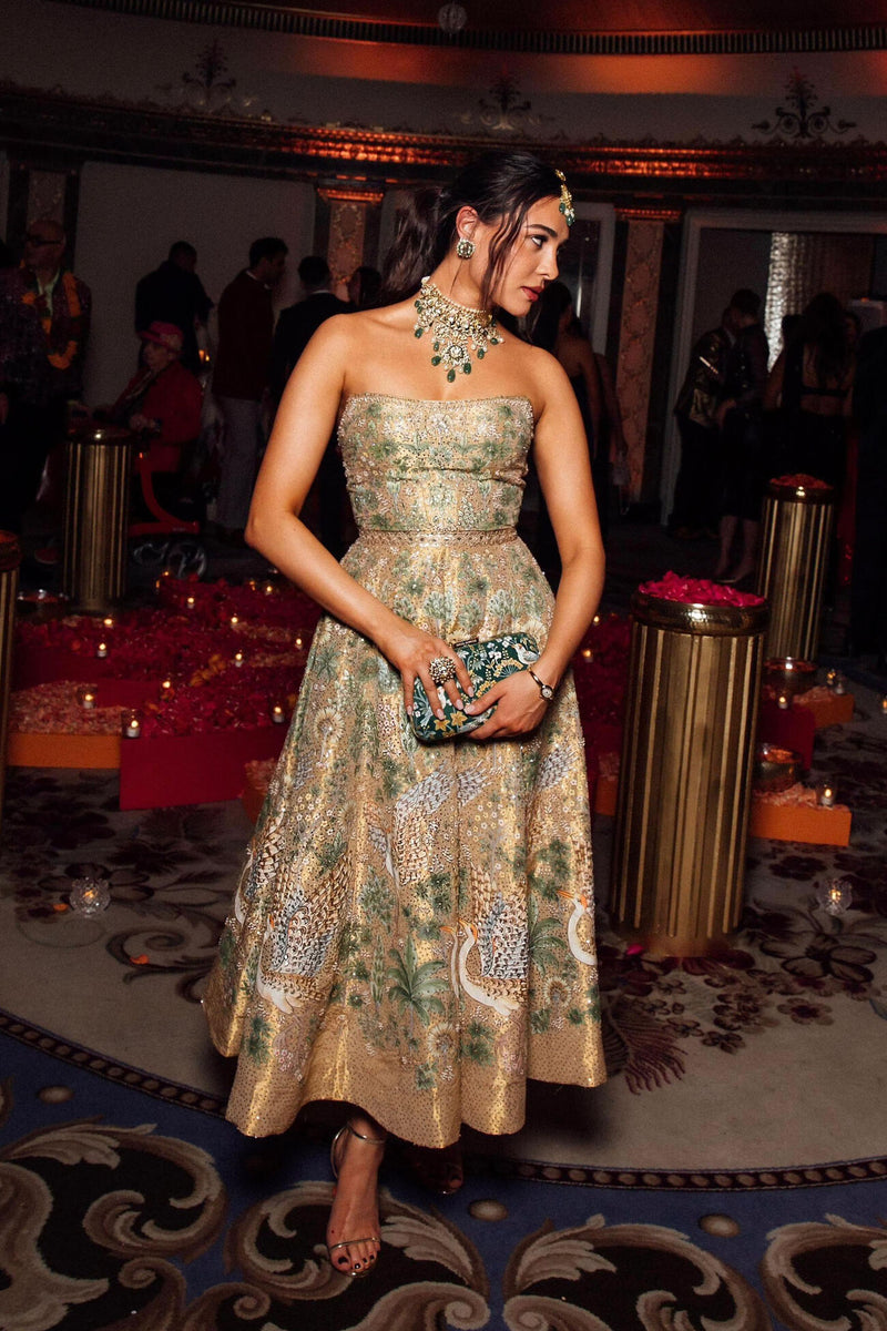 Avasa Hand-painted Pichhwai Silk Dress - Gold