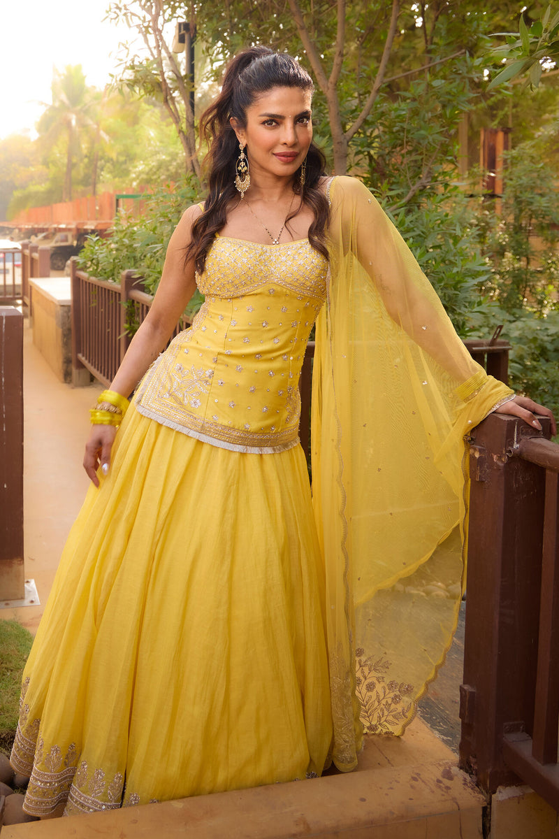 Abha Embroidered Lehenga Set - Yellow