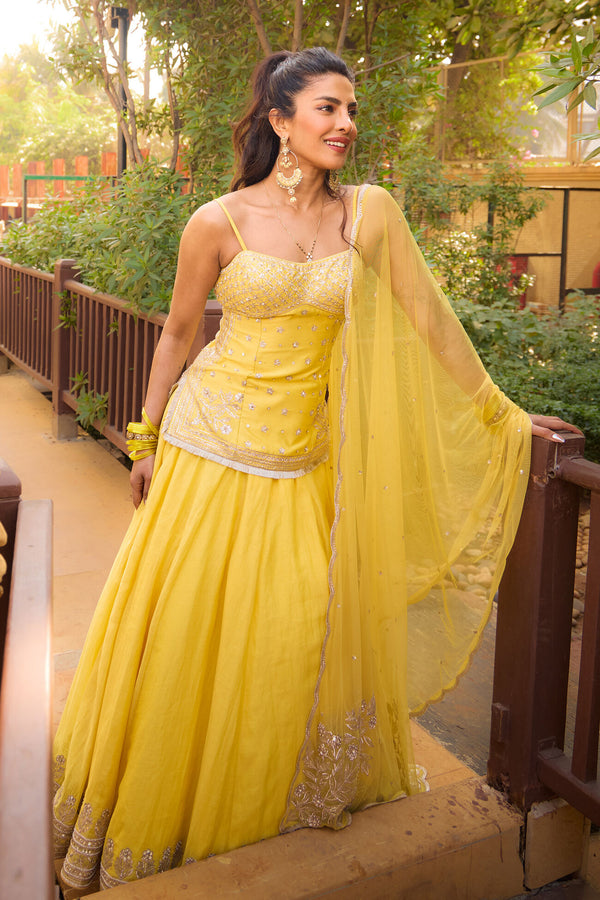 Abha Embroidered Lehenga Set - Yellow