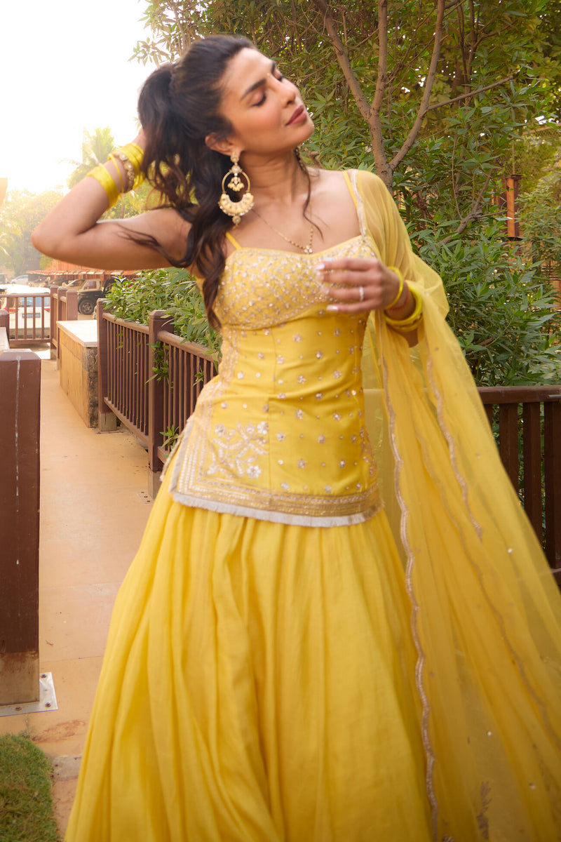 Abha Embroidered Lehenga Set - Yellow