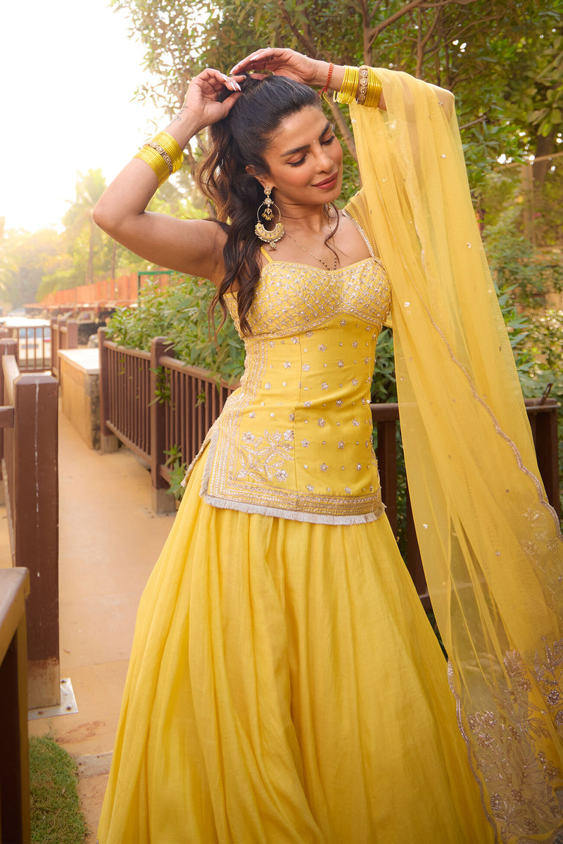Abha Embroidered Lehenga Set - Yellow