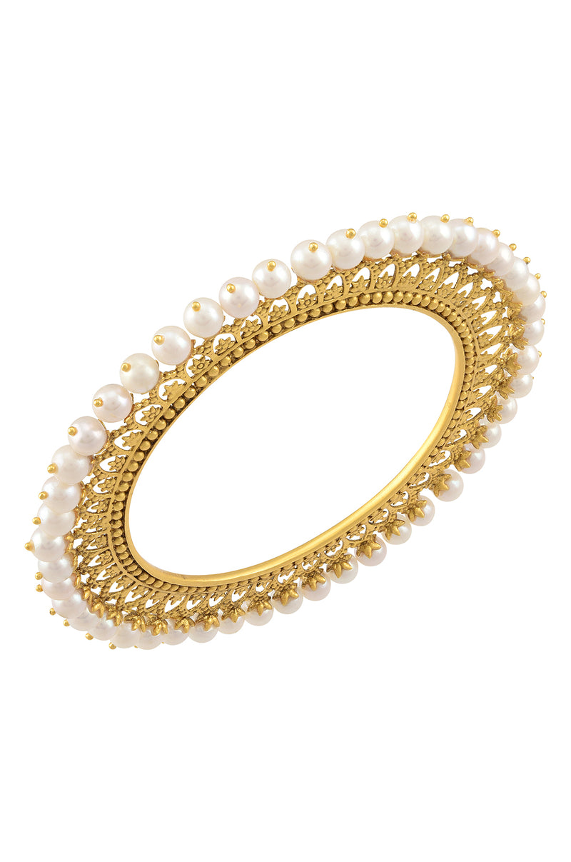 Silver Gold Plated Pearl Citrine Bud Bangle