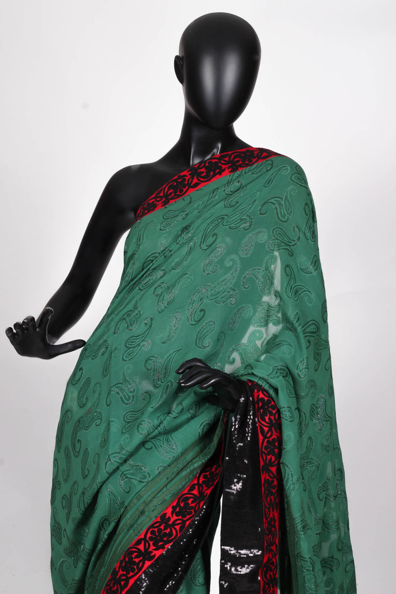 Green crepe georgette saree