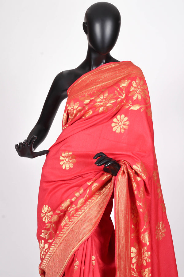 Coral Muga Silk Benarasi saree