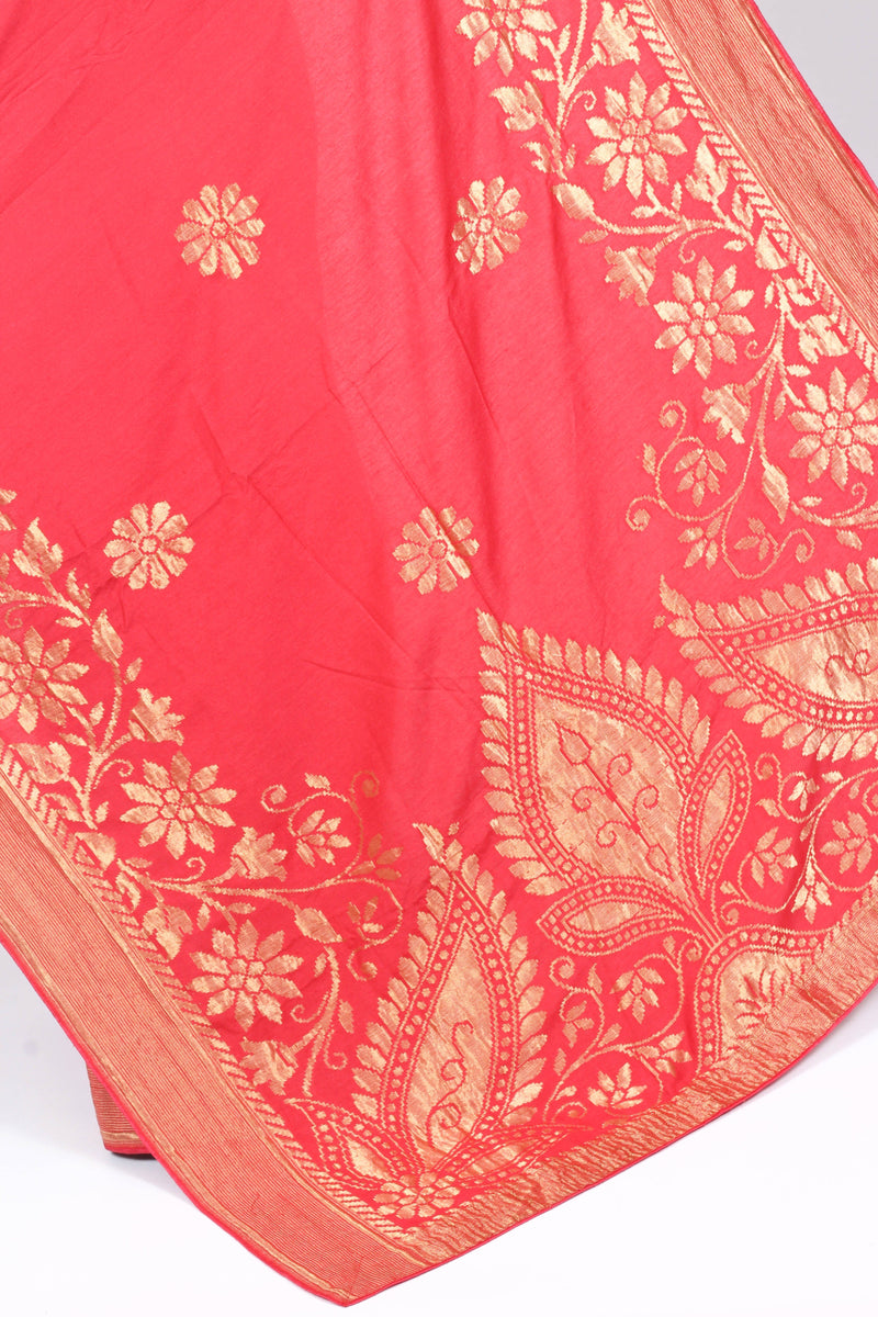 Coral Muga Silk Benarasi saree