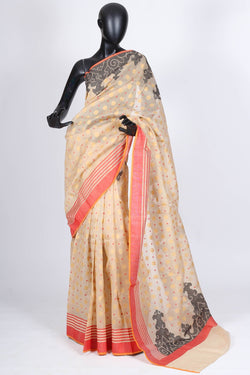 Beige cotton benarasi saree