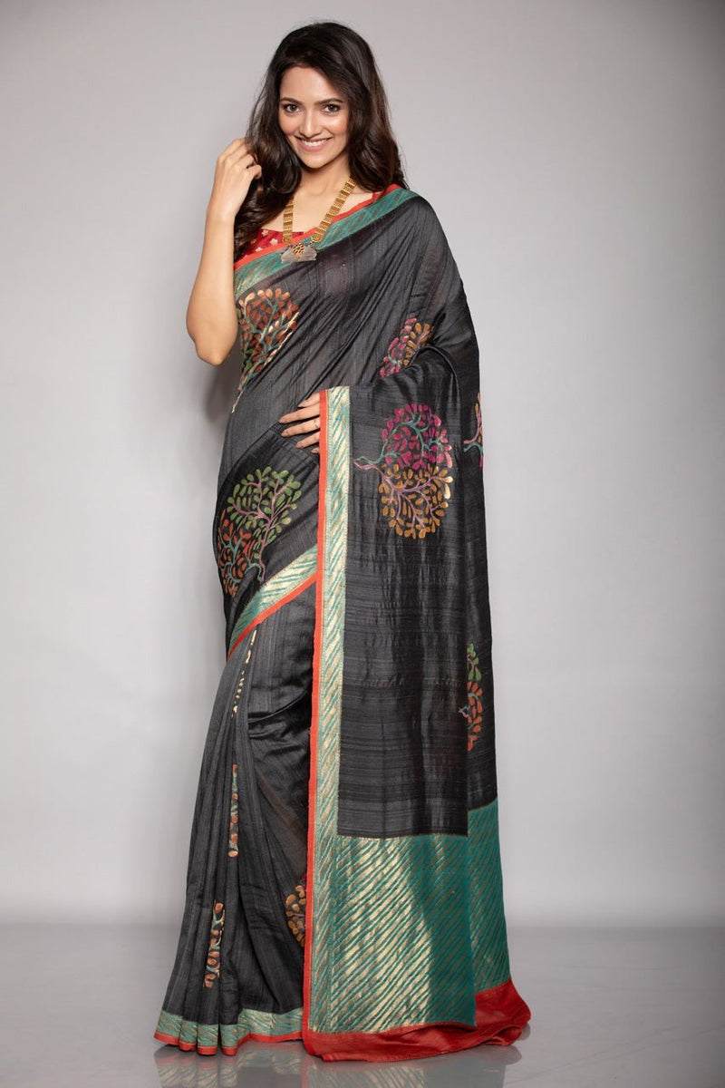 Black Tussar Benarasi Saree