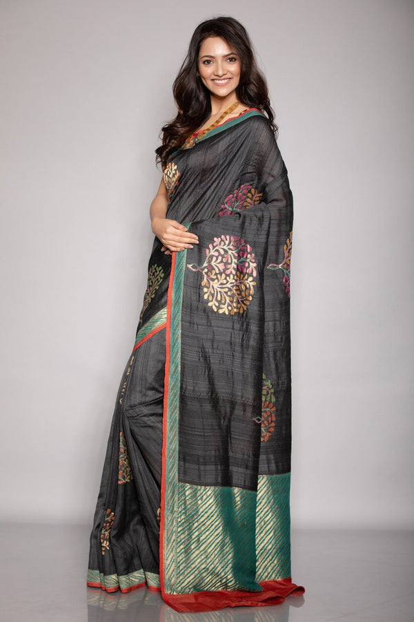 Black Tussar Benarasi Saree