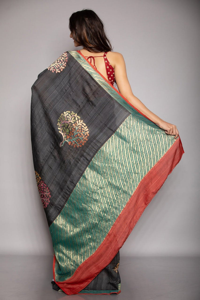 Black Tussar Benarasi Saree