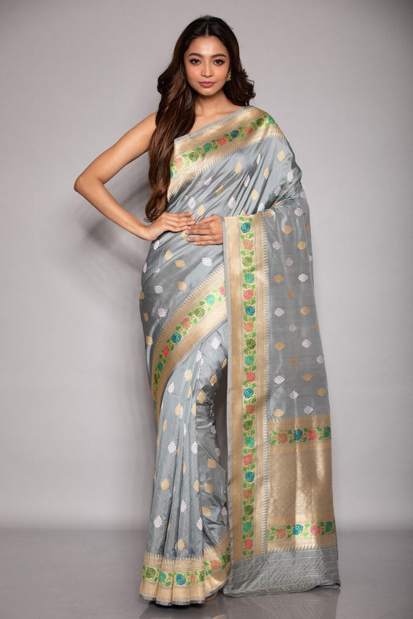 Grey Katan Silk Saree