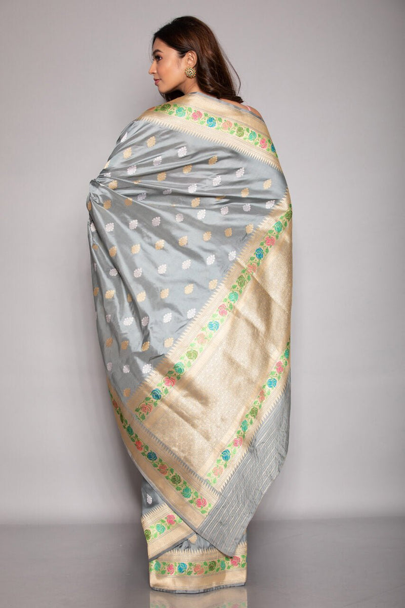 Grey Katan Silk Saree