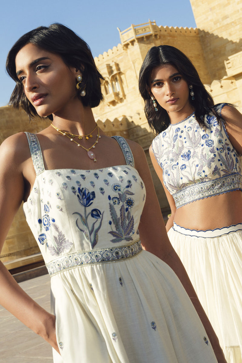 Emalia Embroidered Linen Dress - Natural
