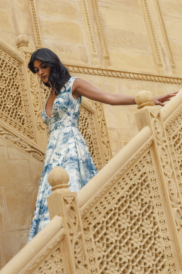Shahma Sequin Silk Dress - Powder Blue
