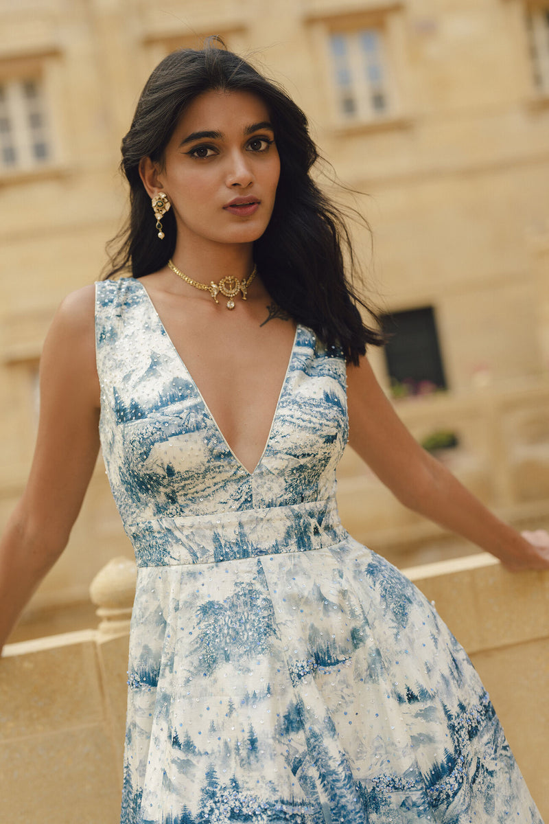 Shahma Sequin Silk Dress - Powder Blue
