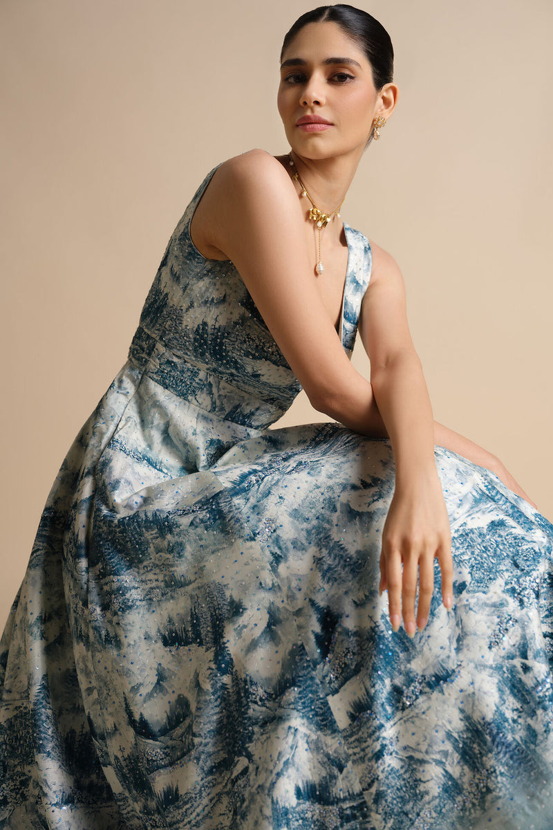 Shahma Sequin Silk Dress - Powder Blue