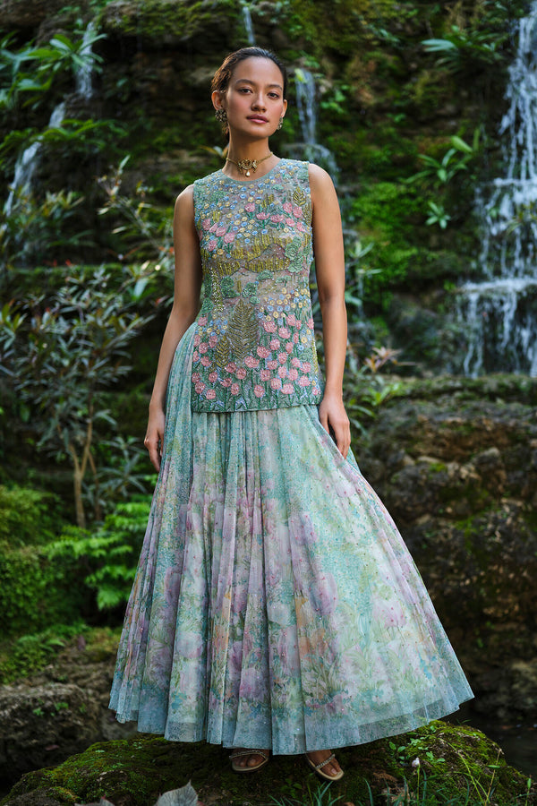 Isla Embroidered & Applique Skirt Set - Blue