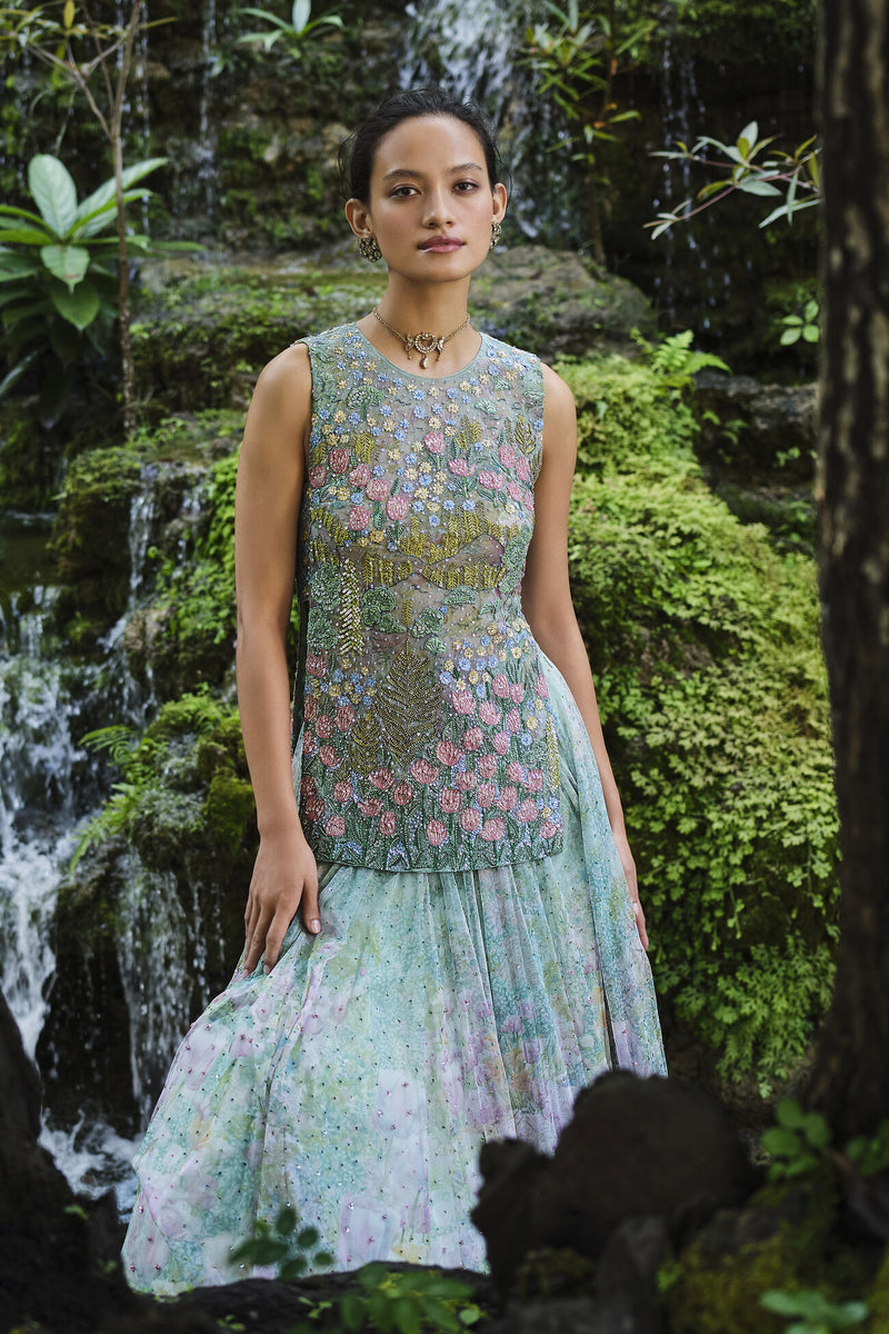 Isla Embroidered & Applique Skirt Set - Blue