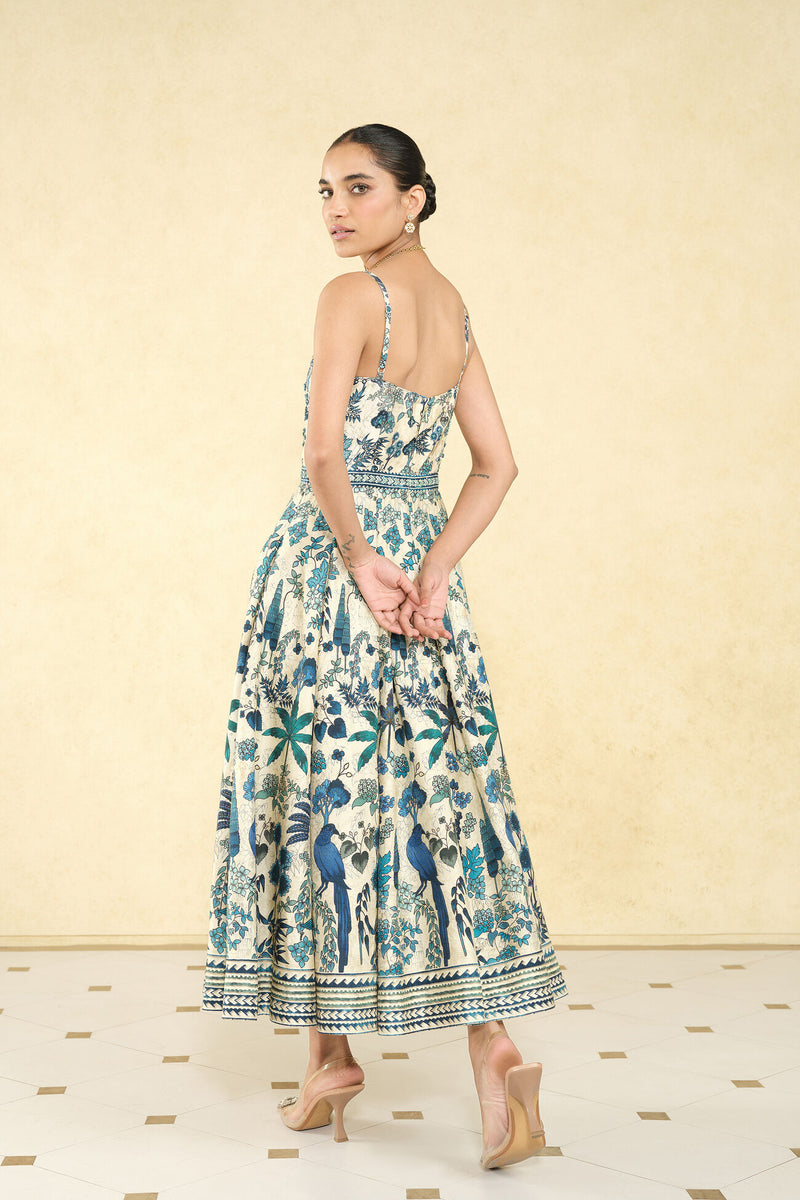 Avis Printed Silk 50s Dress - Cream