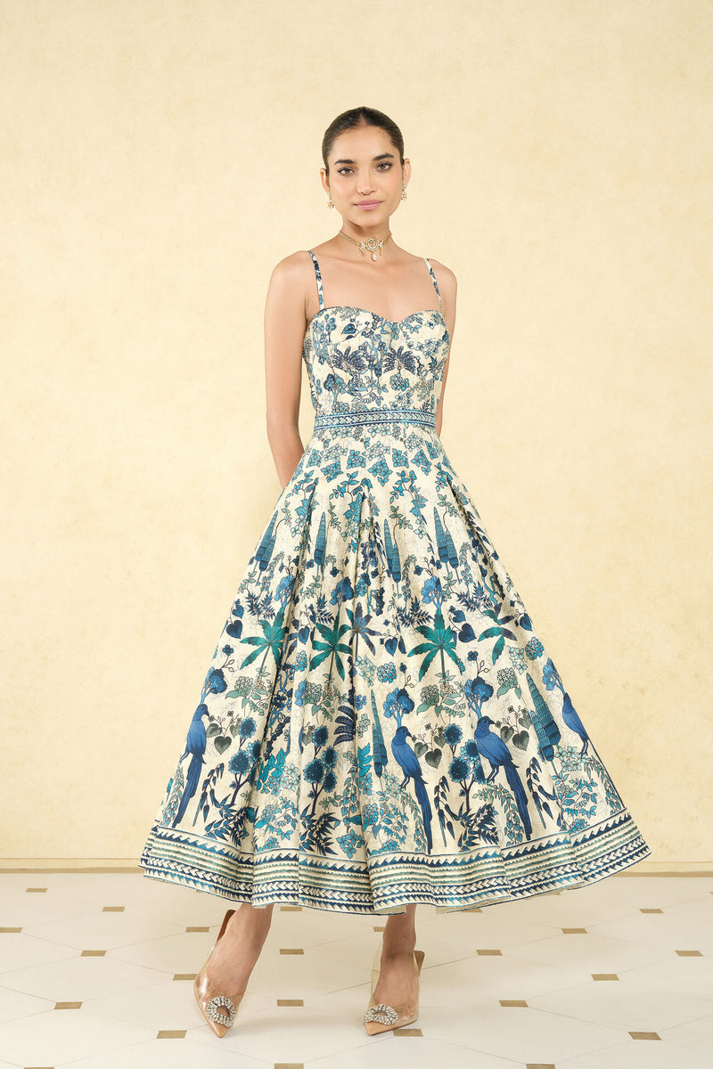 Avis Printed Silk 50s Dress - Cream