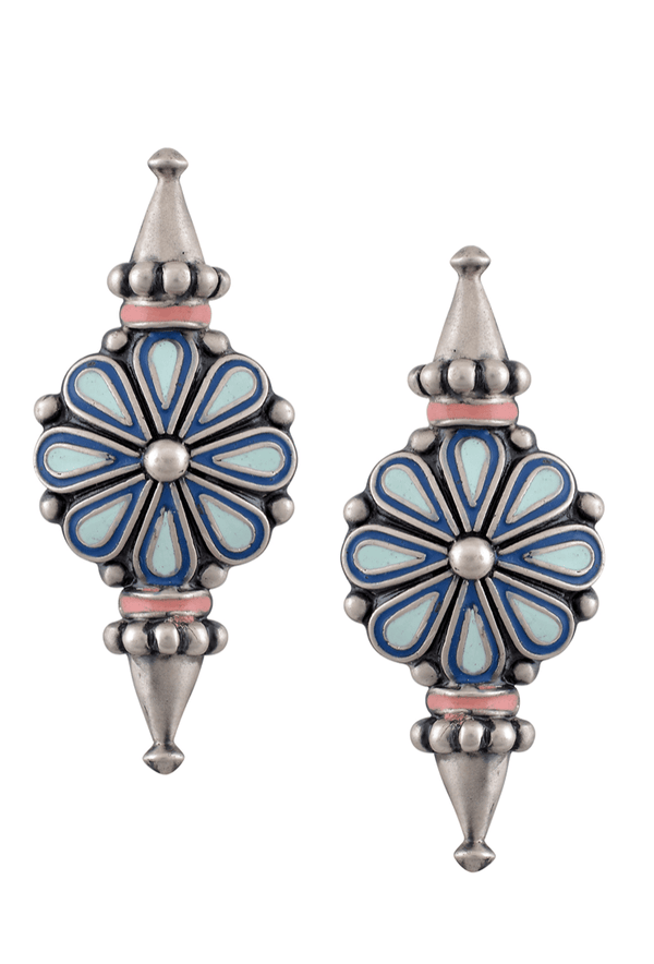 Chandrika Blue Enamel Flower Studs