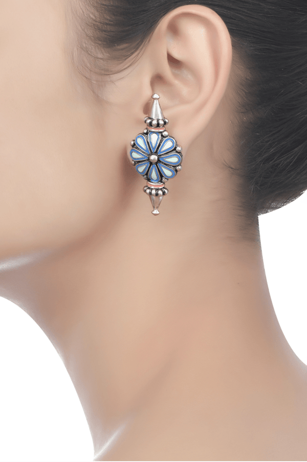 Chandrika Blue Enamel Flower Studs