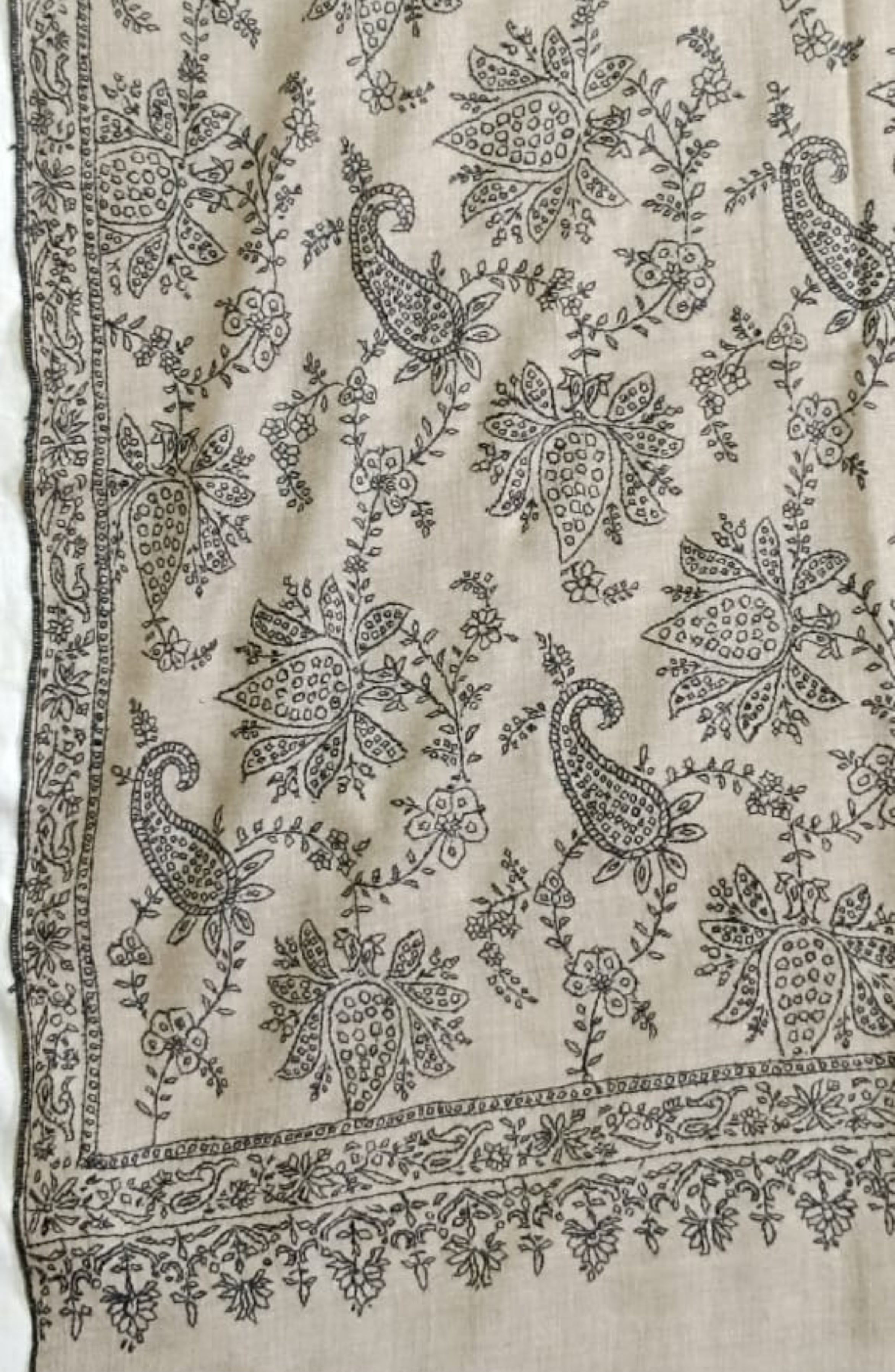 Black and Natural Color Embroidered Pashmina Shawl