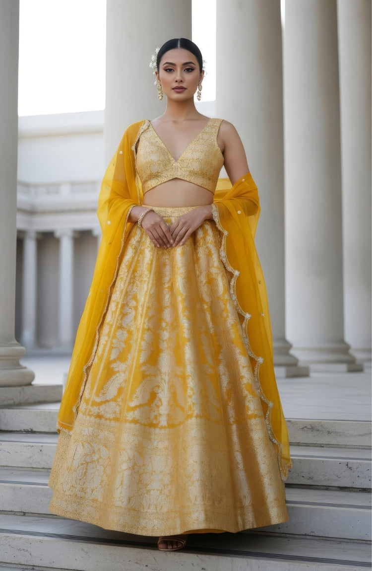 Sunshine Yellow Benarasi Lehenga Set