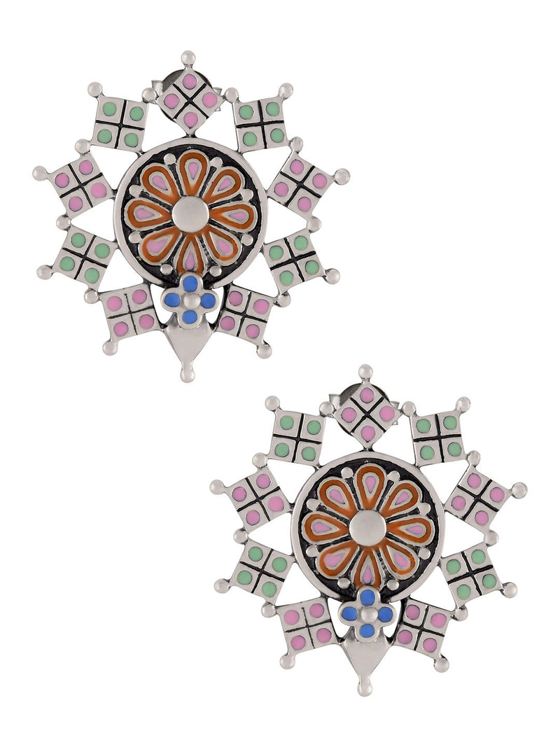 Multi Enamel Coin Flower Chandrika Ear Studs