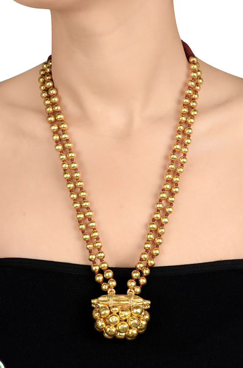 Gold Beaded Cluster Pendant Necklace