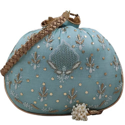 Blue Chikankari Potli Bag