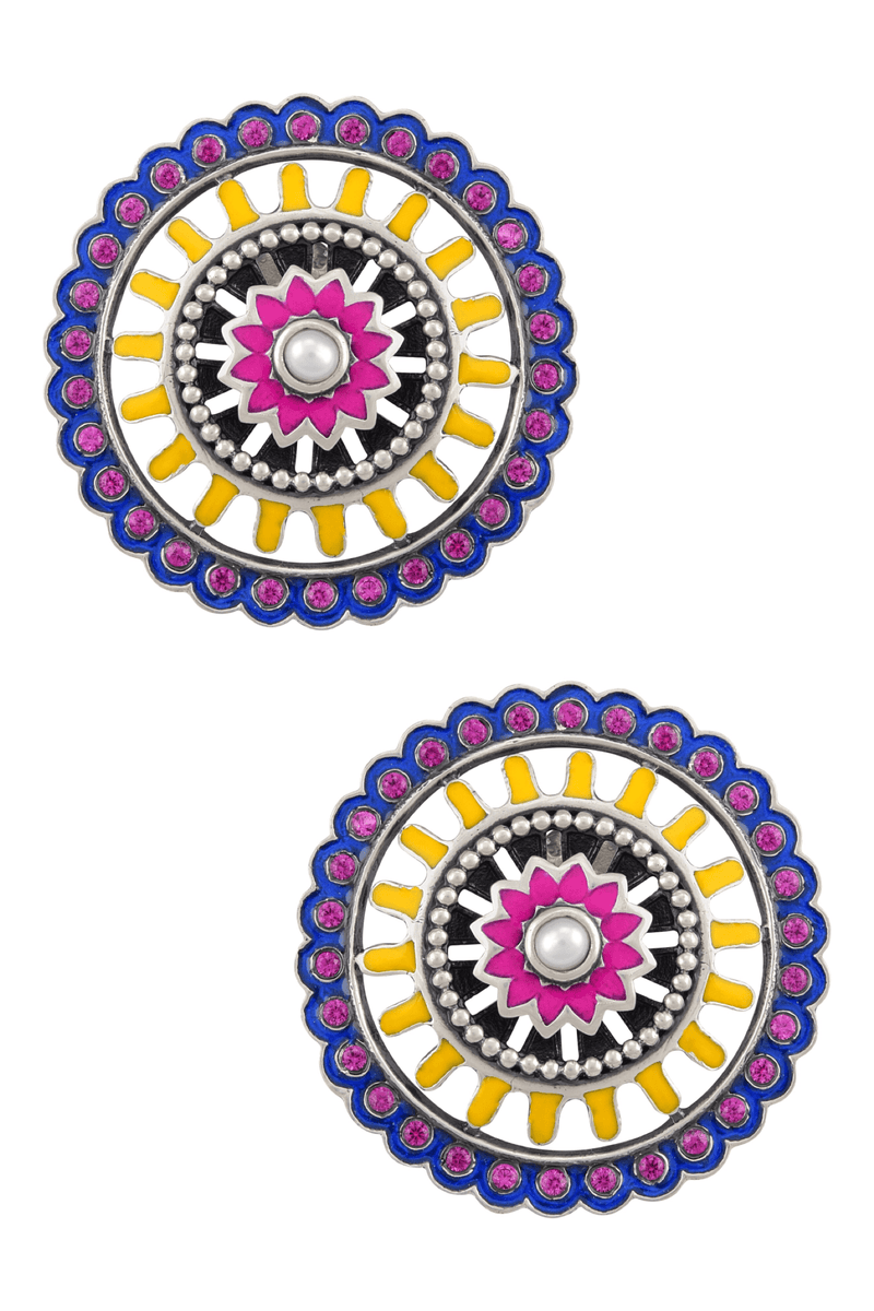 Enamel Floral Radial Tribal Pop Ear Studs