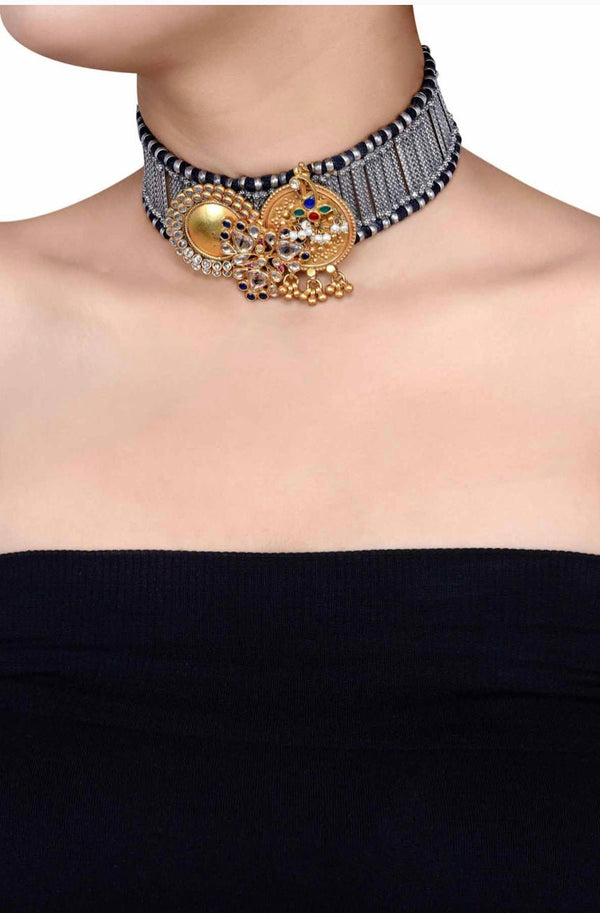 Dual Tone Silver Bhamini Mayura Necklace