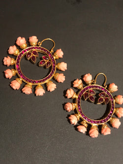 Coral Silver Gold Plated Amrapali Earrings
