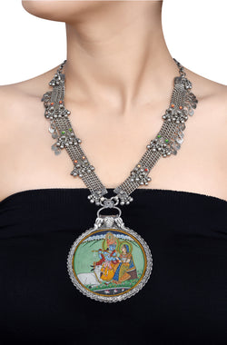 Silver Krishna Hand Painted Necklace