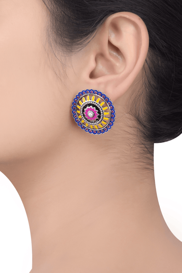 Enamel Floral Radial Tribal Pop Ear Studs