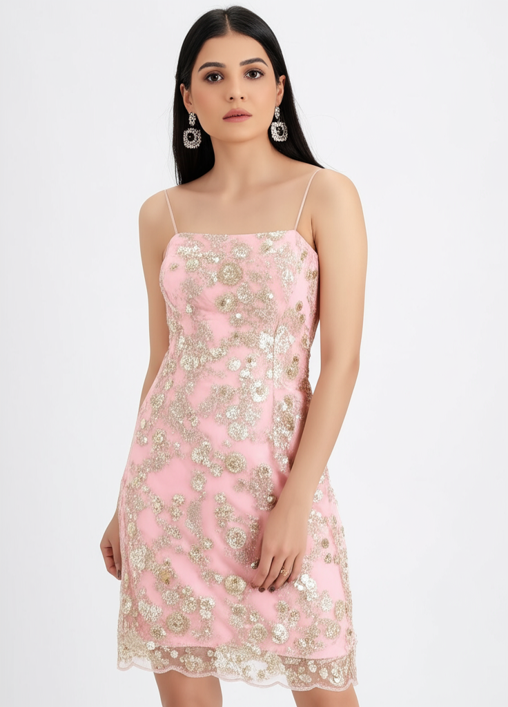 Pink Hand Embroidered Summer Dress