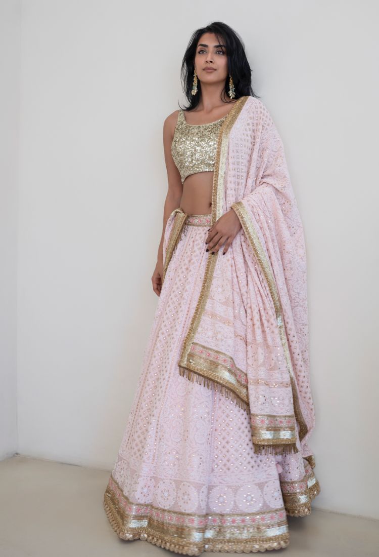 Blush pink Shahzadi Chikankari lehenga