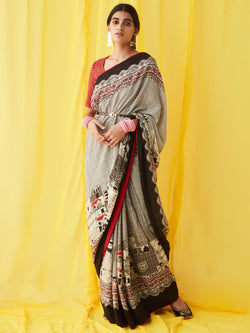 Black and Red Geometric Print Saree